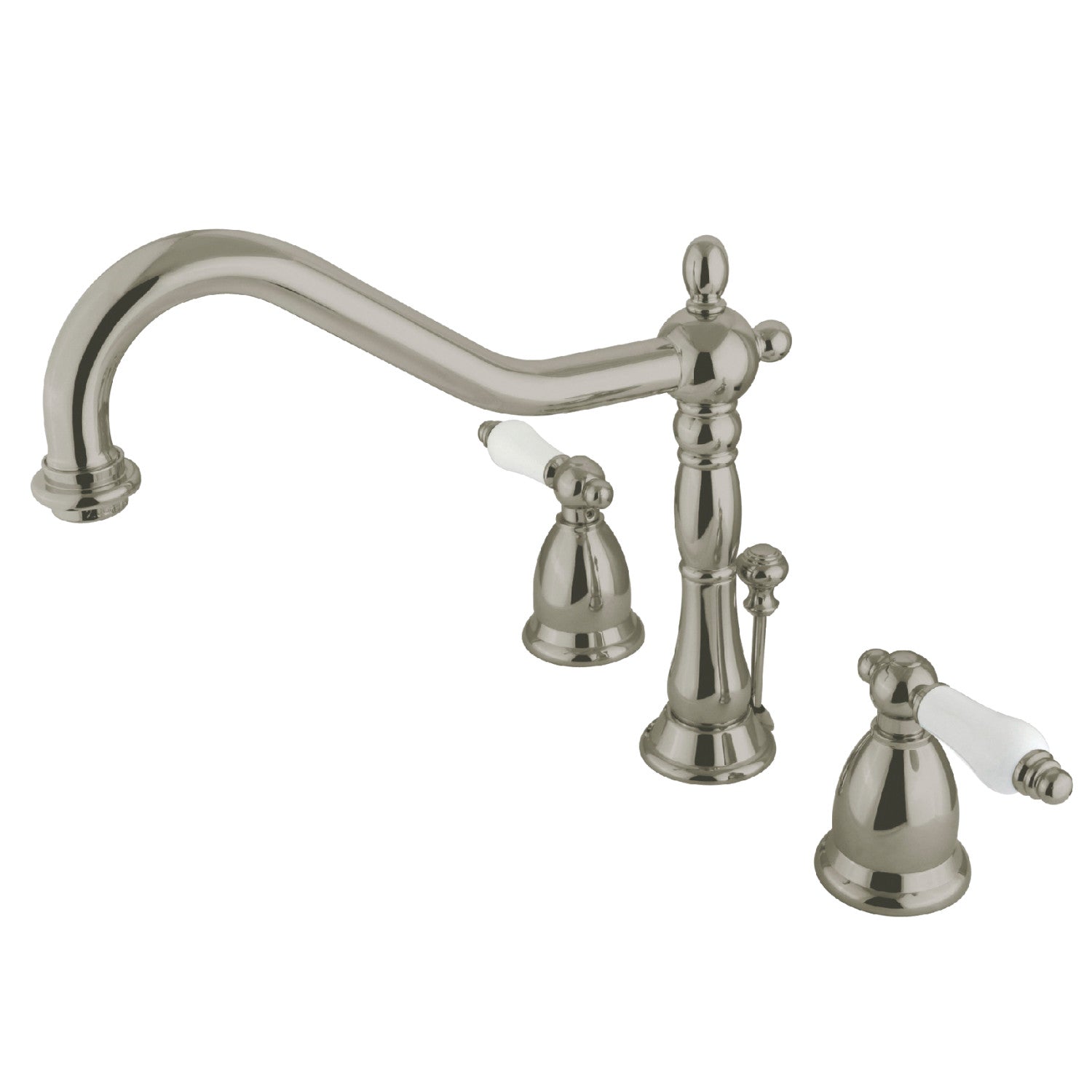 Kingston Heirloom KS1998PL - Heritage Two-Handle 3-Hole Deck Mount Widespread Bathroom Faucet with Brass Pop-Up, Brushed Nickel — image 1
